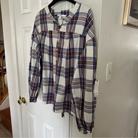 Every Moment Women's L Plaid Popover Blouse Tunic Relaxed Fit Boho Shirt Top - Picture 7 of 12